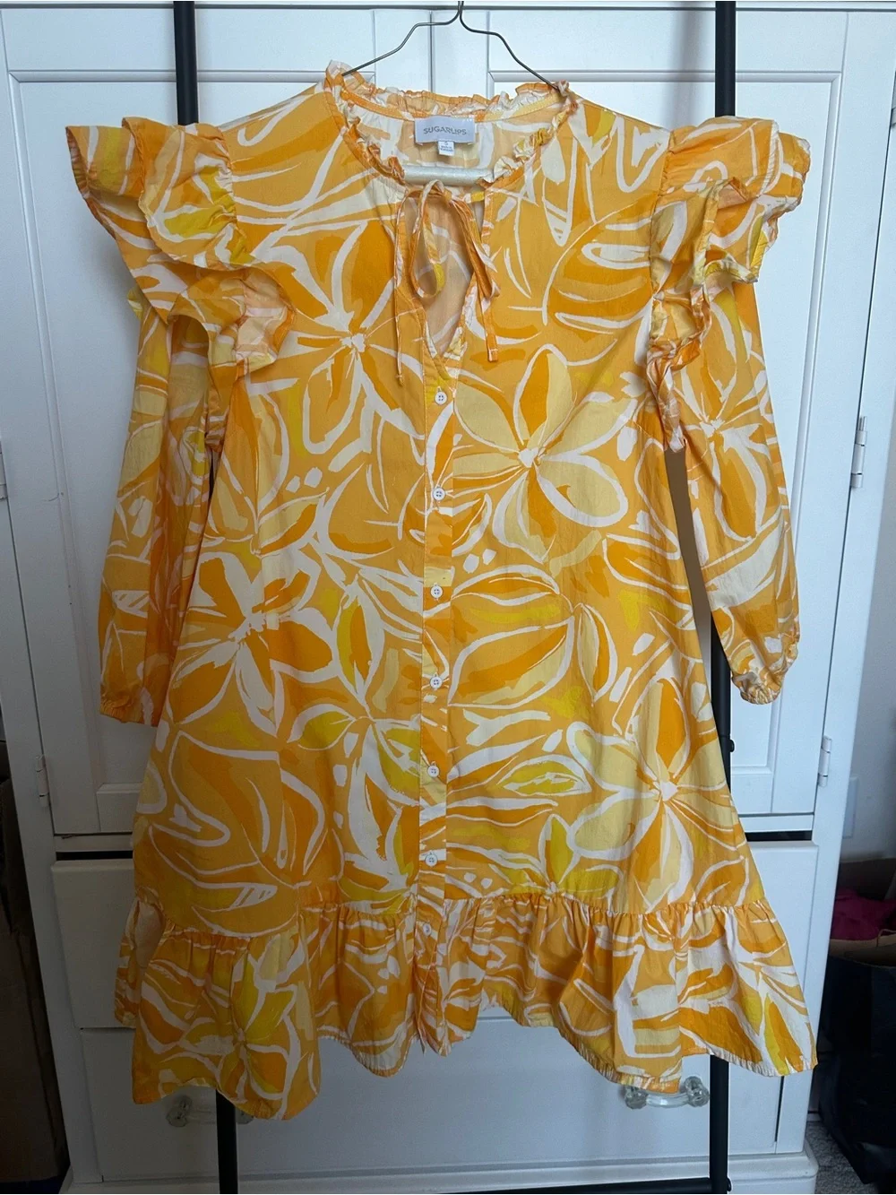 Sugarlips Yellow & White Floral Mini Dress- Small